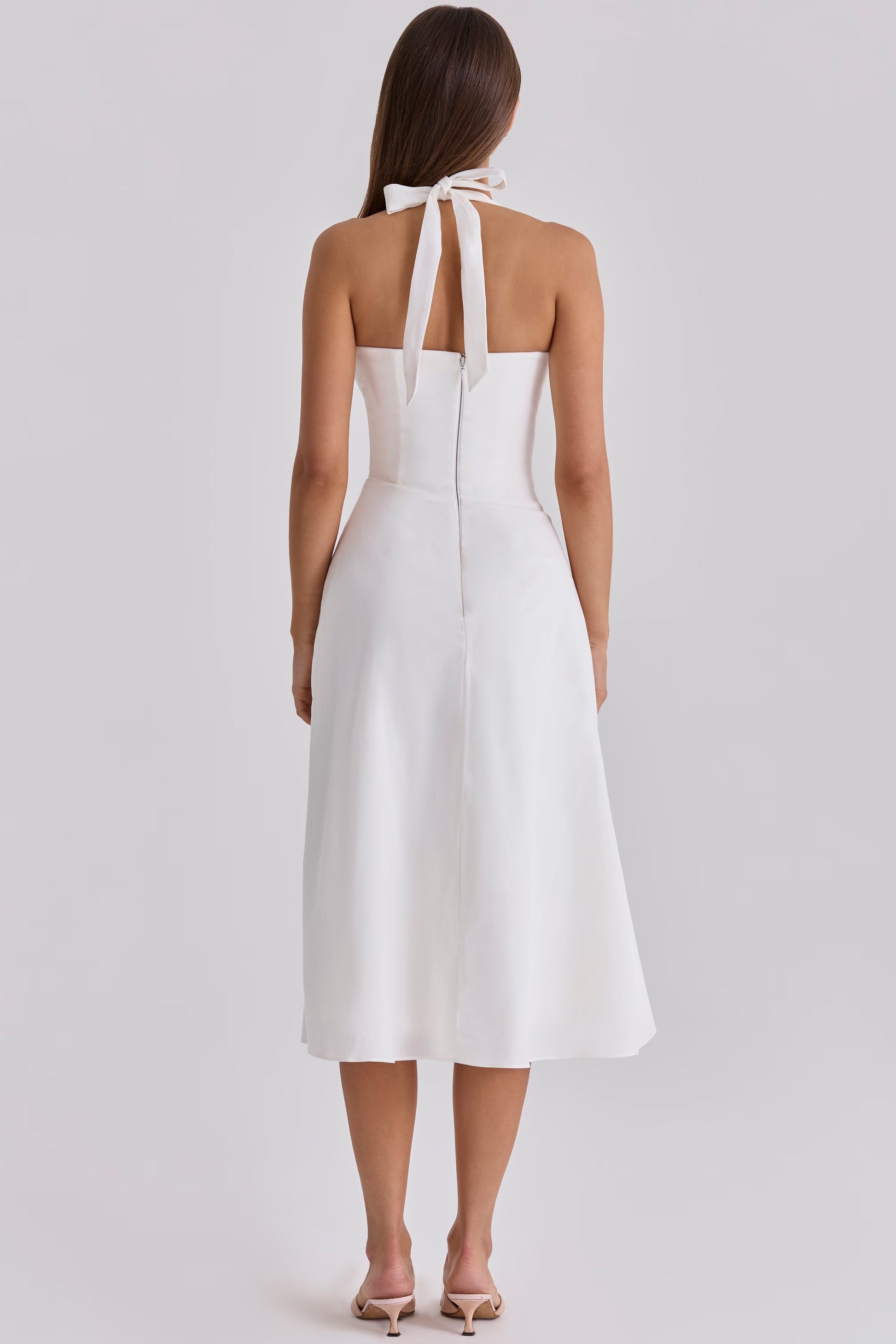 Women white midi dress, back view