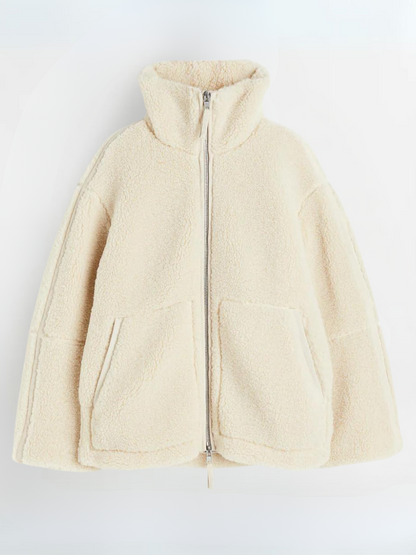 Women high collar coat, back view