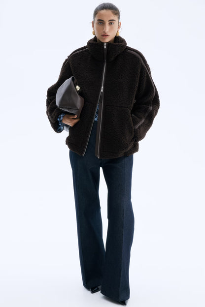 Women high collar coat, front view