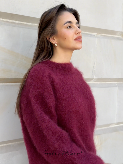Women crew neck balloon sweater, detail close-up