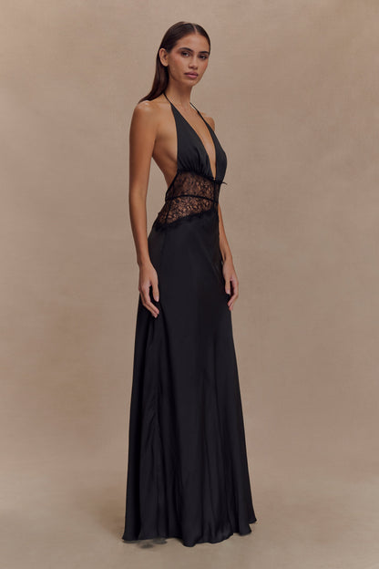 Women halter maxi dress, back view