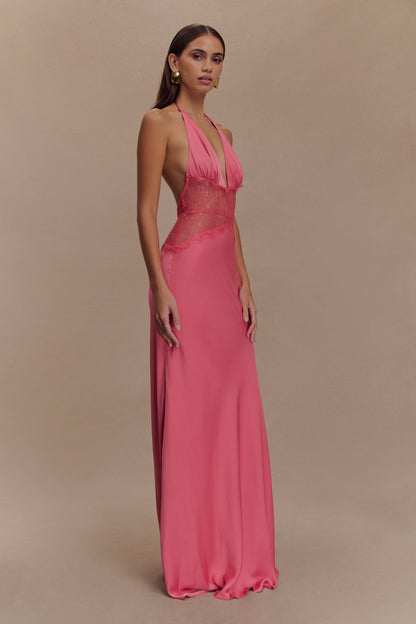 Women halter maxi dress, side view