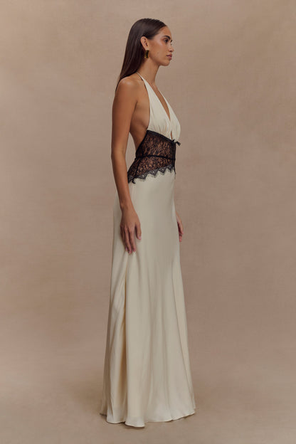 Women halter maxi dress, side view
