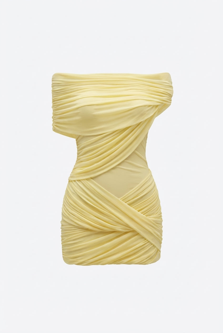 Miracle Off-Shoulder Mini Dress in Yellow