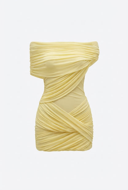 Miracle Off-Shoulder Mini Dress in Yellow