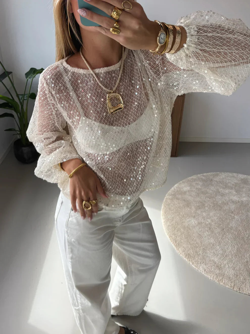 Monica Round Neck Top in Ivory