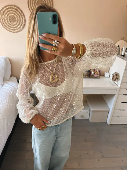 Monica Round Neck Top in Ivory