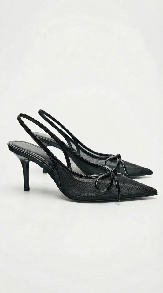 Moore Mesh Pointed Sandals in Black