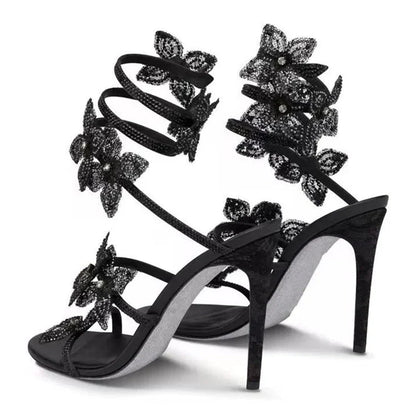 Morgan Rhinestone Wrap Sandals in Black