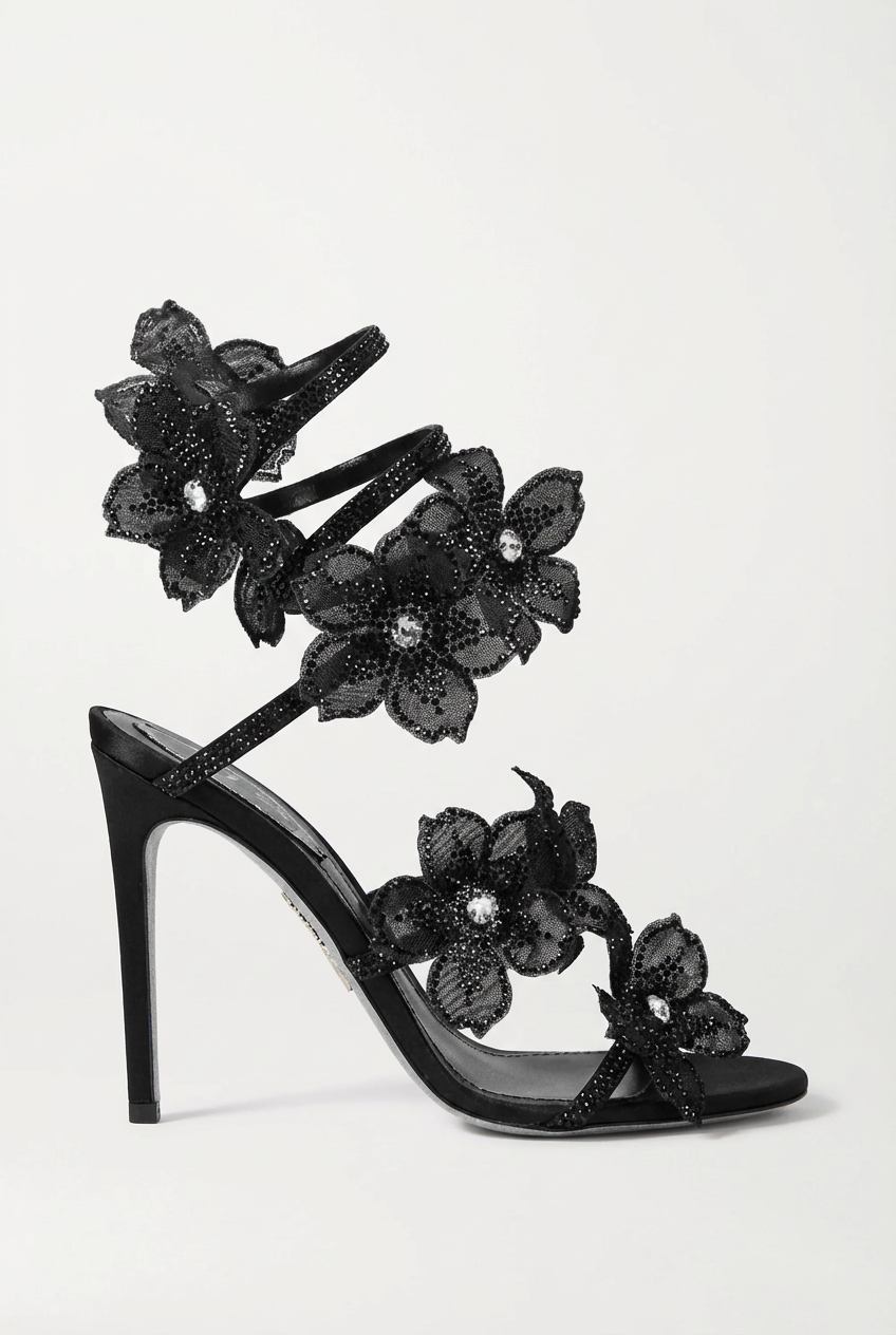 Morgan Rhinestone Wrap Sandals in Black