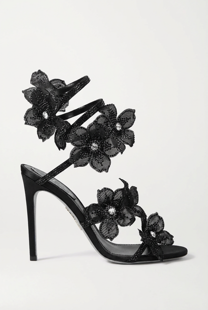Morgan Rhinestone Wrap Sandals in Black