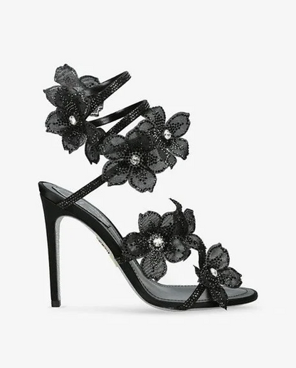 Morgan Rhinestone Wrap Sandals in Black