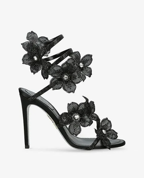 Morgan Rhinestone Wrap Sandals in Black