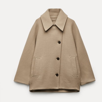 Women collar button coat, side view