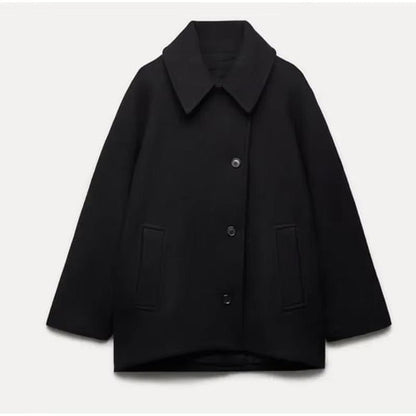 Women collar button coat, detail close-up