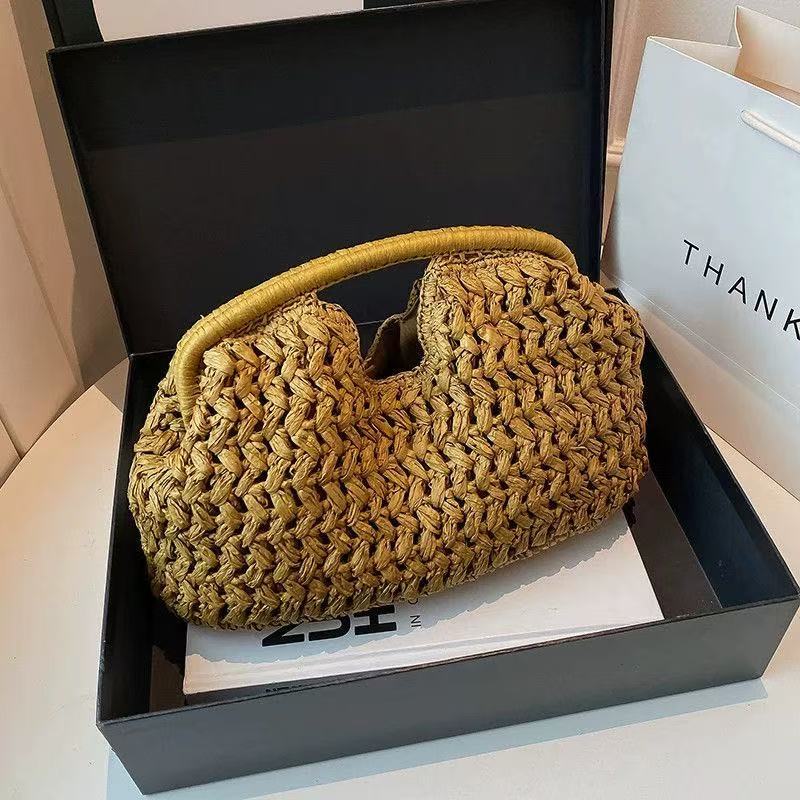 Natalia Woven Raffia Clutch in Brown