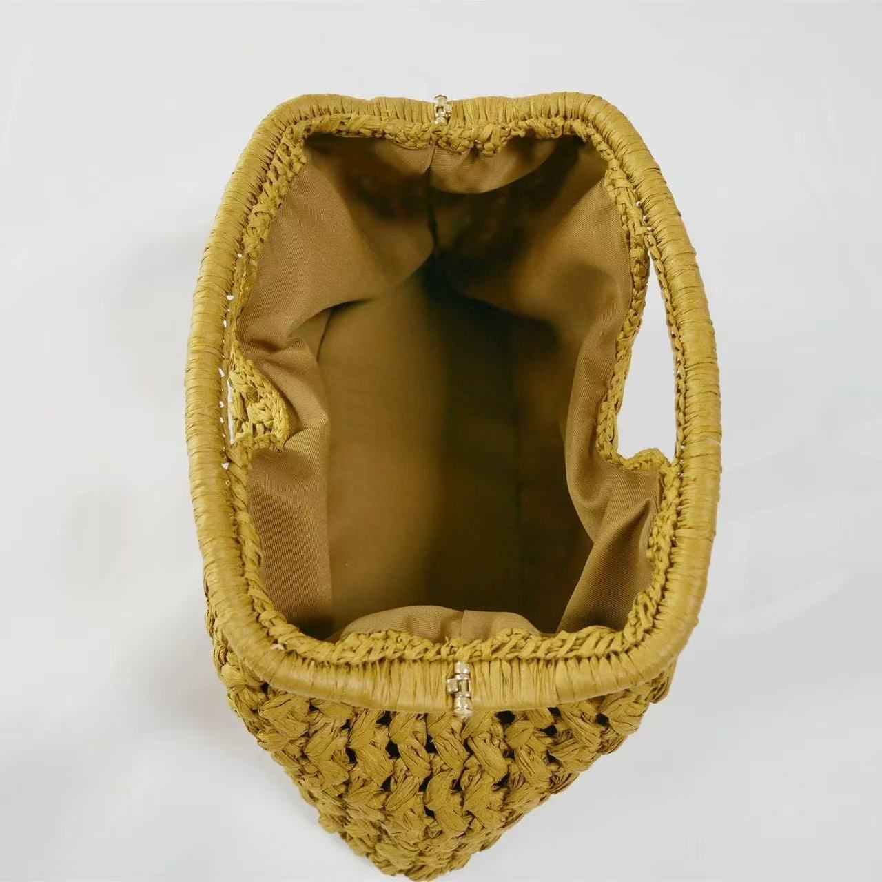 Natalia Woven Raffia Clutch in Brown