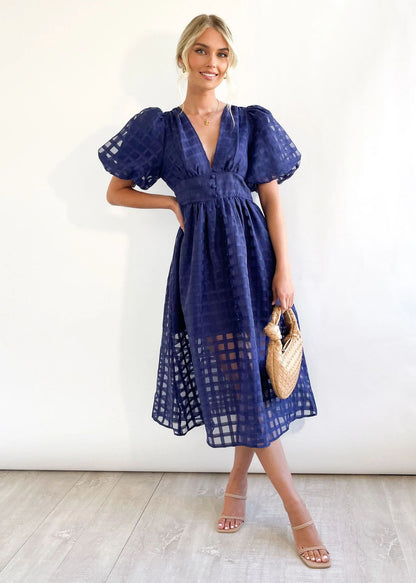 Nellie Grid Midi Dress in Pink