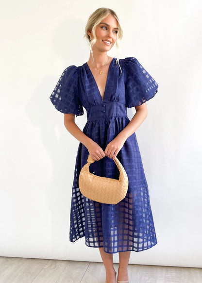 Nellie Grid Midi Dress in Pink