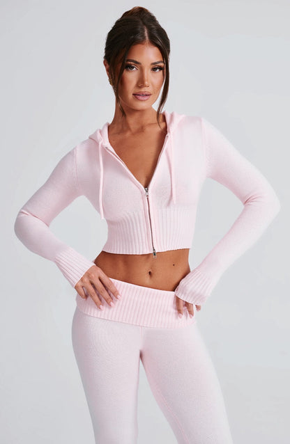 Women pink fitted set, front view