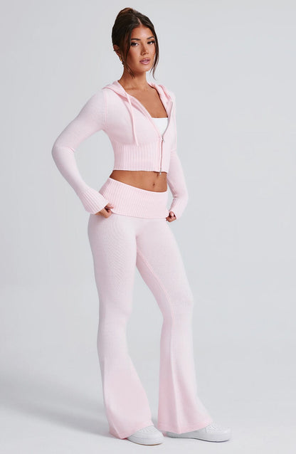 Women pink fitted set, front view