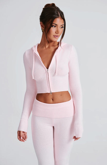 Women pink fitted set, front view