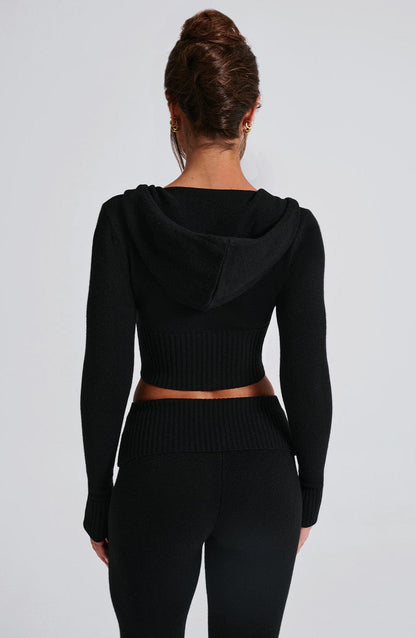 Women black fitted set, front view