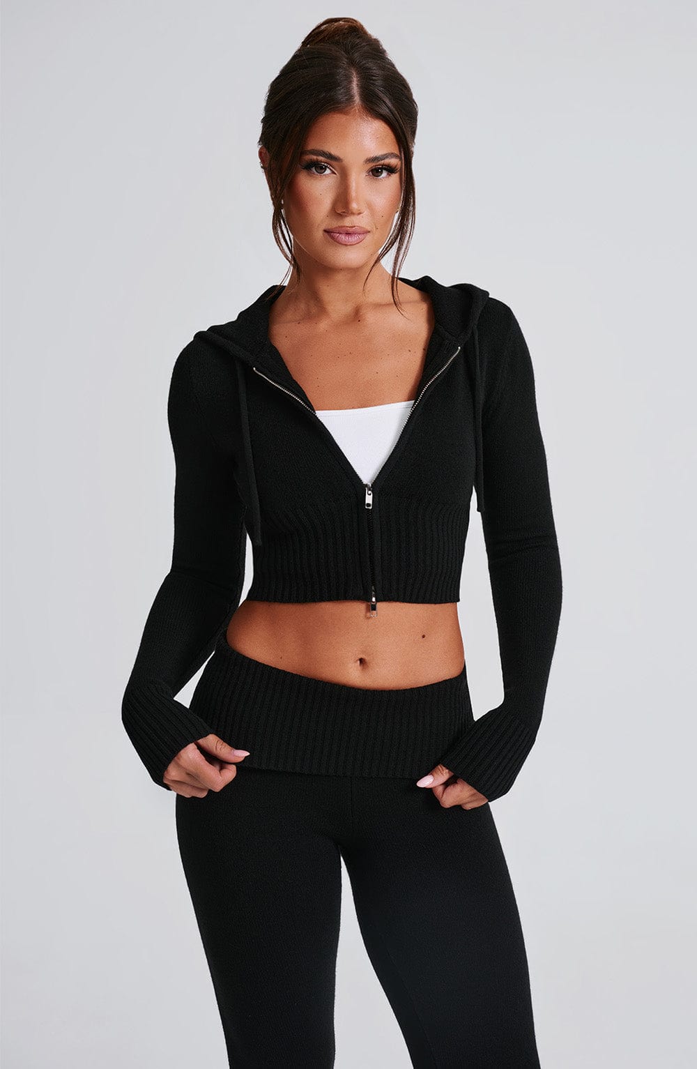 Women black fitted set, front view