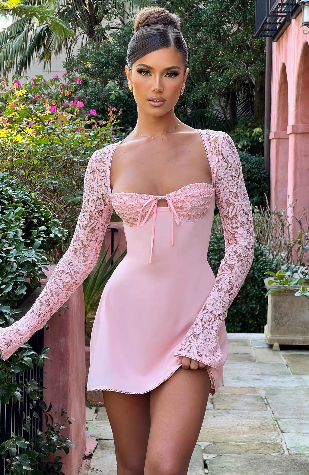 Noemi Long Mini Dress in Pink