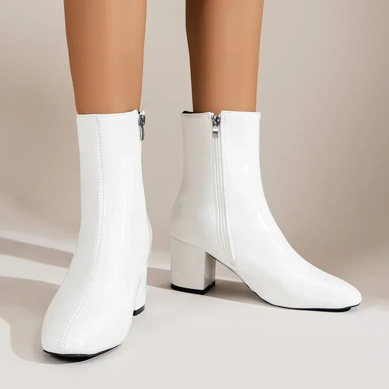 Nova Patent Ankle Boots in White