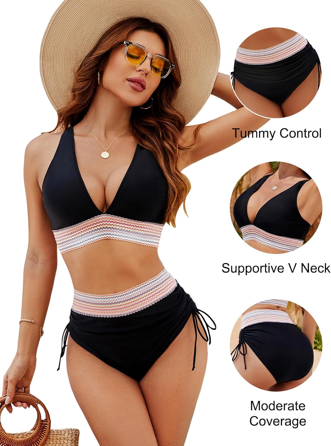Ophelia High Waisted Bikini Set in Black