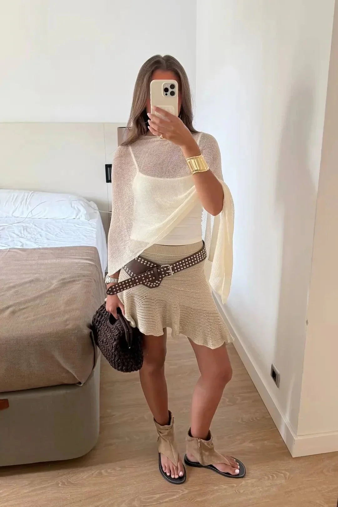 Palmer Off-Shoulder Open Sweater in Green