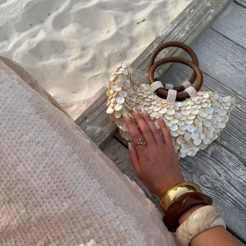 Penelope Shell Embellished Bag in Ivory