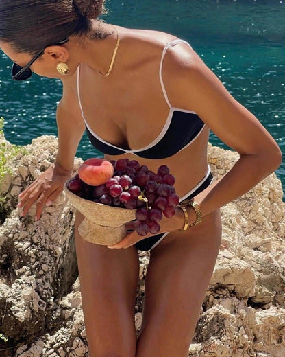 Penny Contrasting Lining Bikini Set in Black