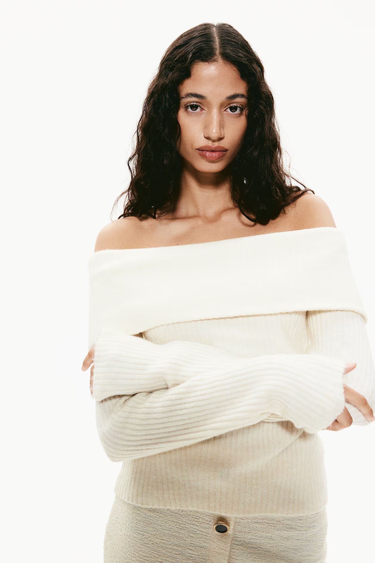 Women off-shoulder top, close-up