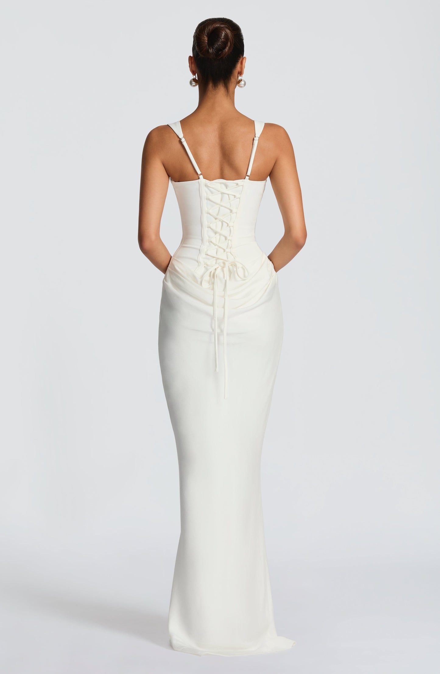 Women ivory square neck maxi dress, front view