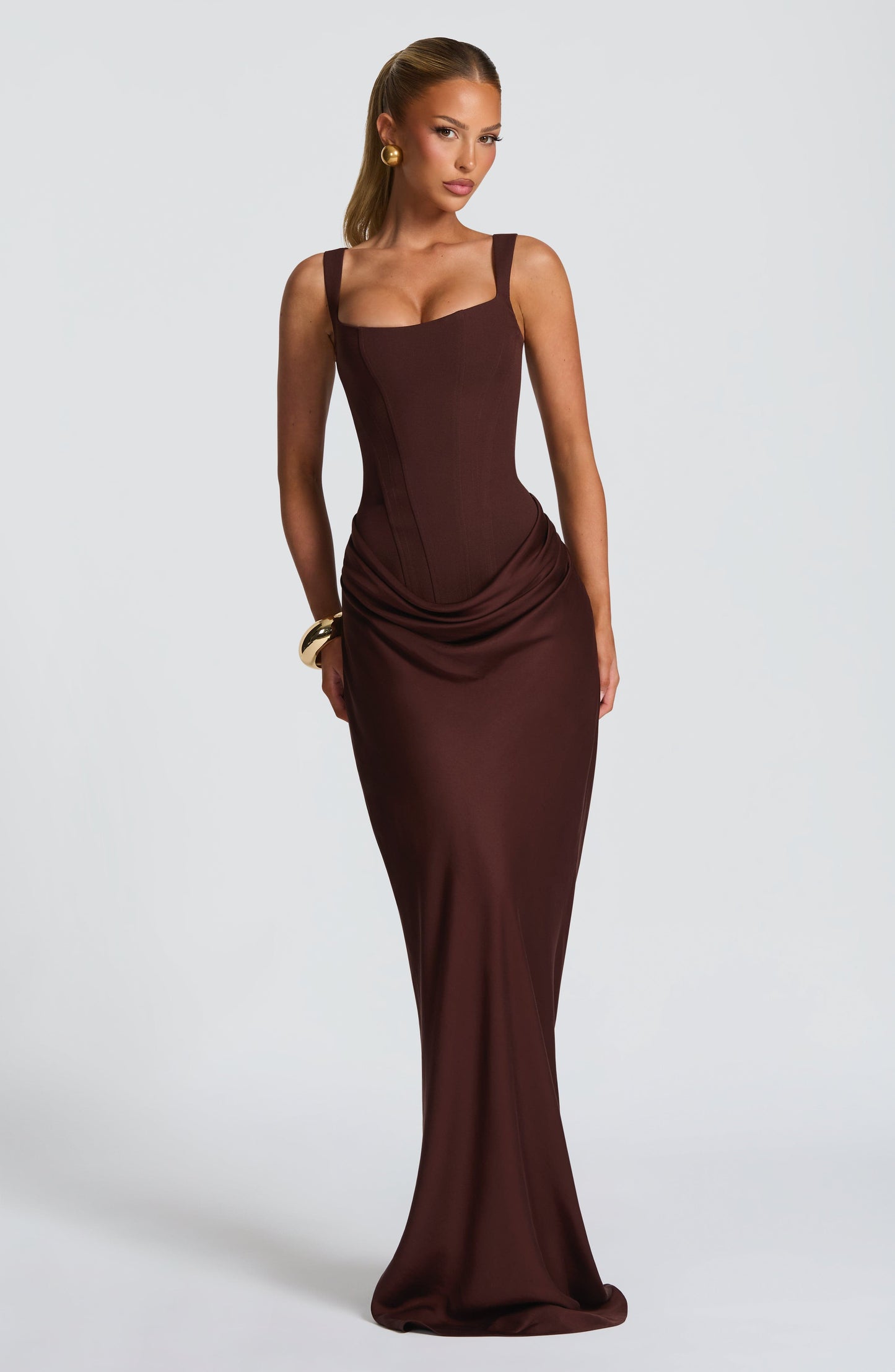 Women square neck maxi dress, back view