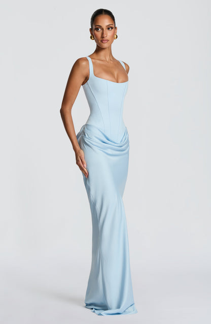 Women square neck maxi dress, back view