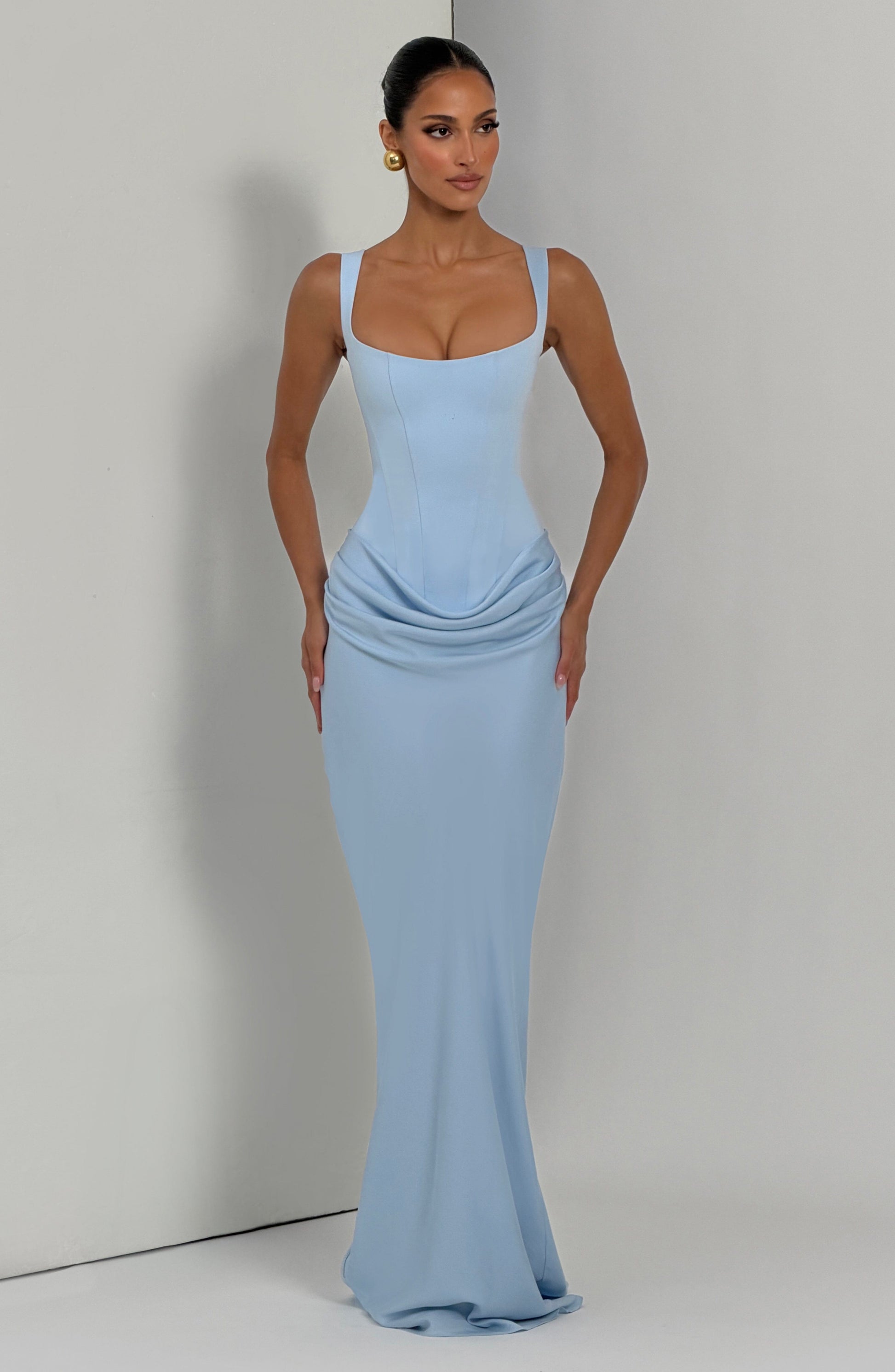 Women square neck maxi dress, back view