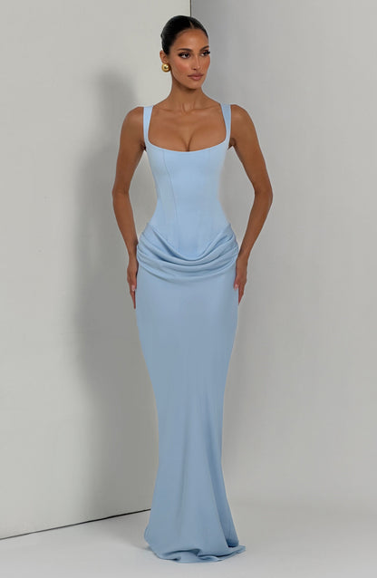 Women square neck maxi dress, back view