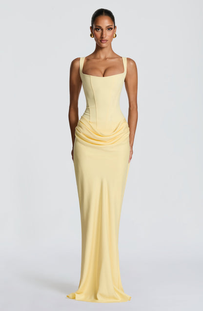 Women square neck maxi dress, detail close-up