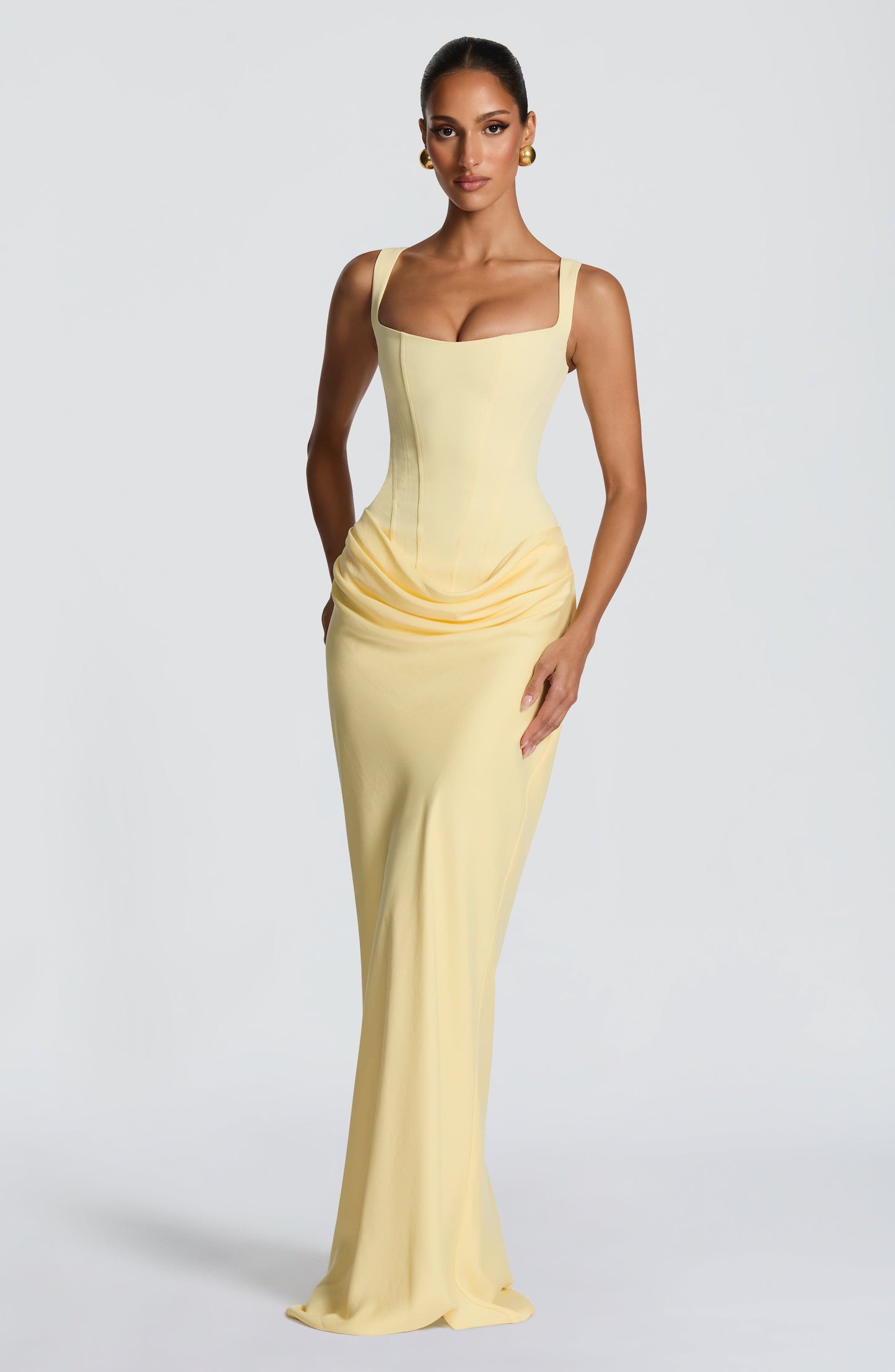 Women square neck maxi dress, side view
