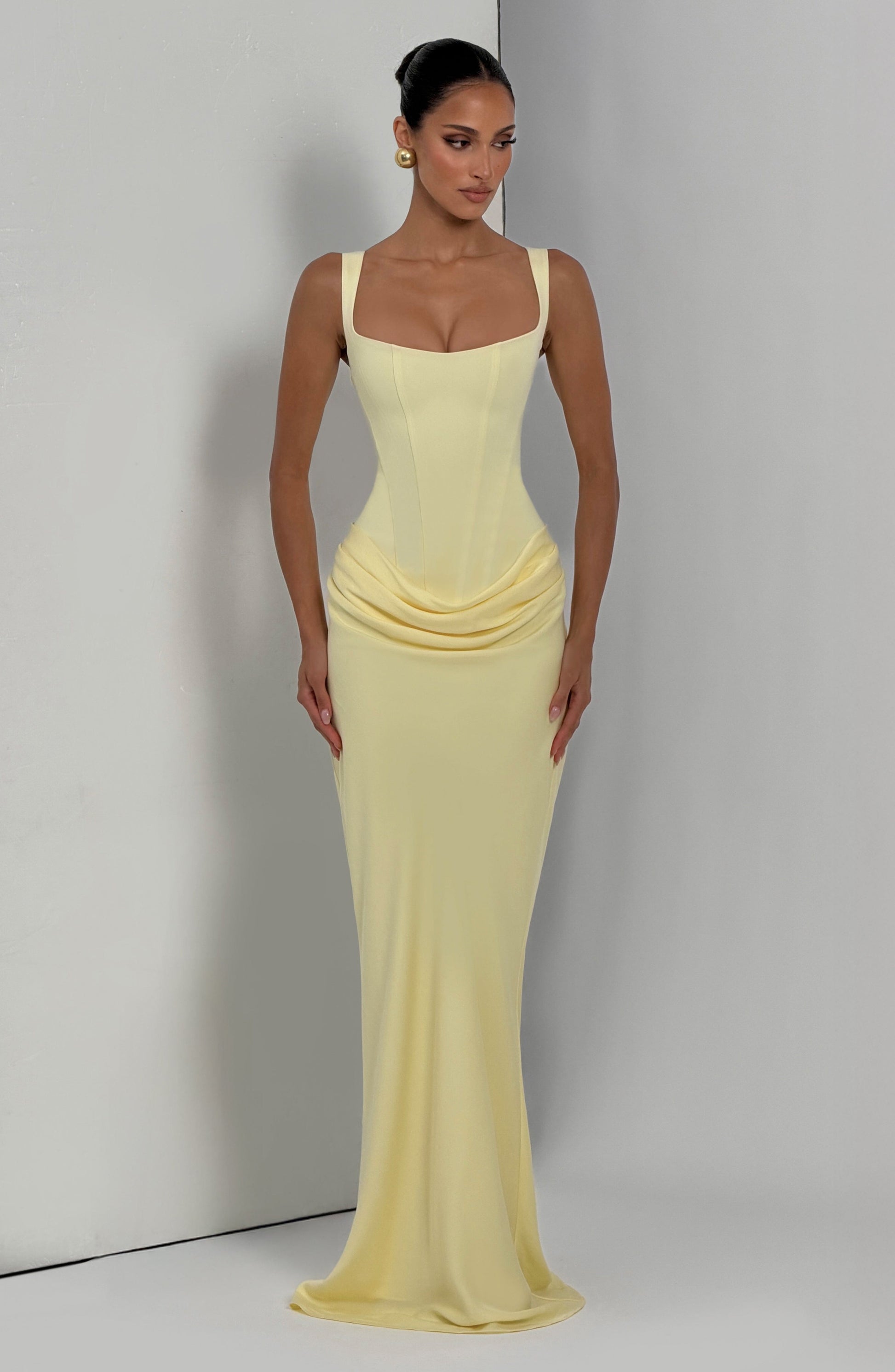 Women square neck maxi dress, detail close-up
