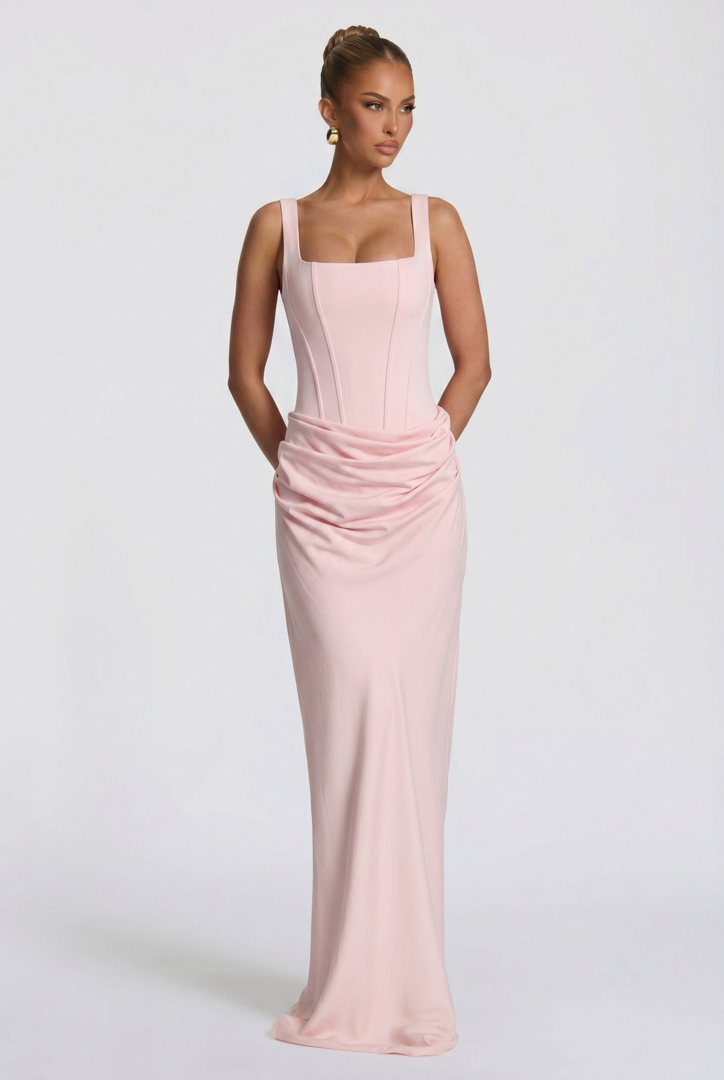 Women square neck maxi dress, front view
