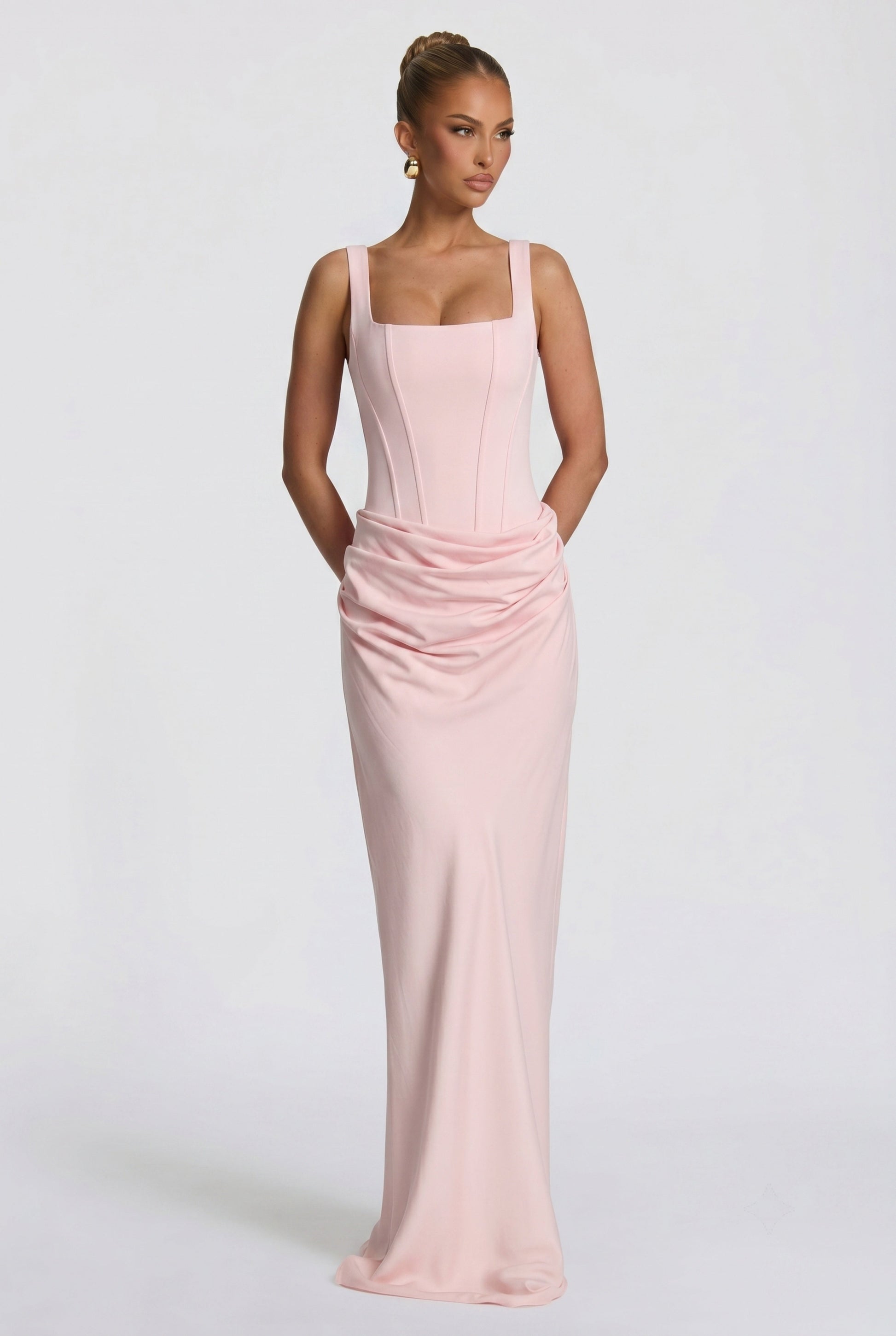 Women square neck maxi dress, front view