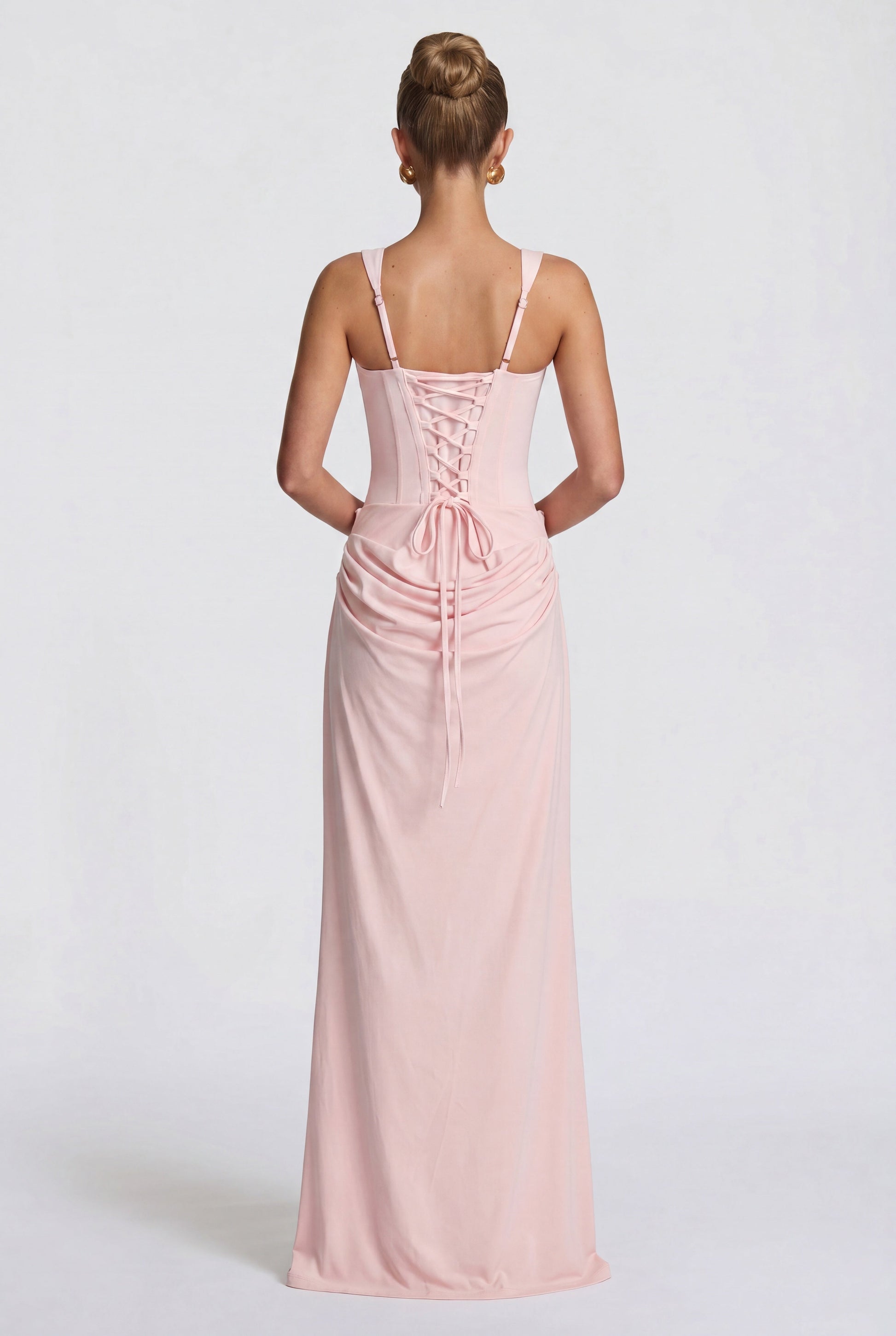 Women square neck maxi dress, back view