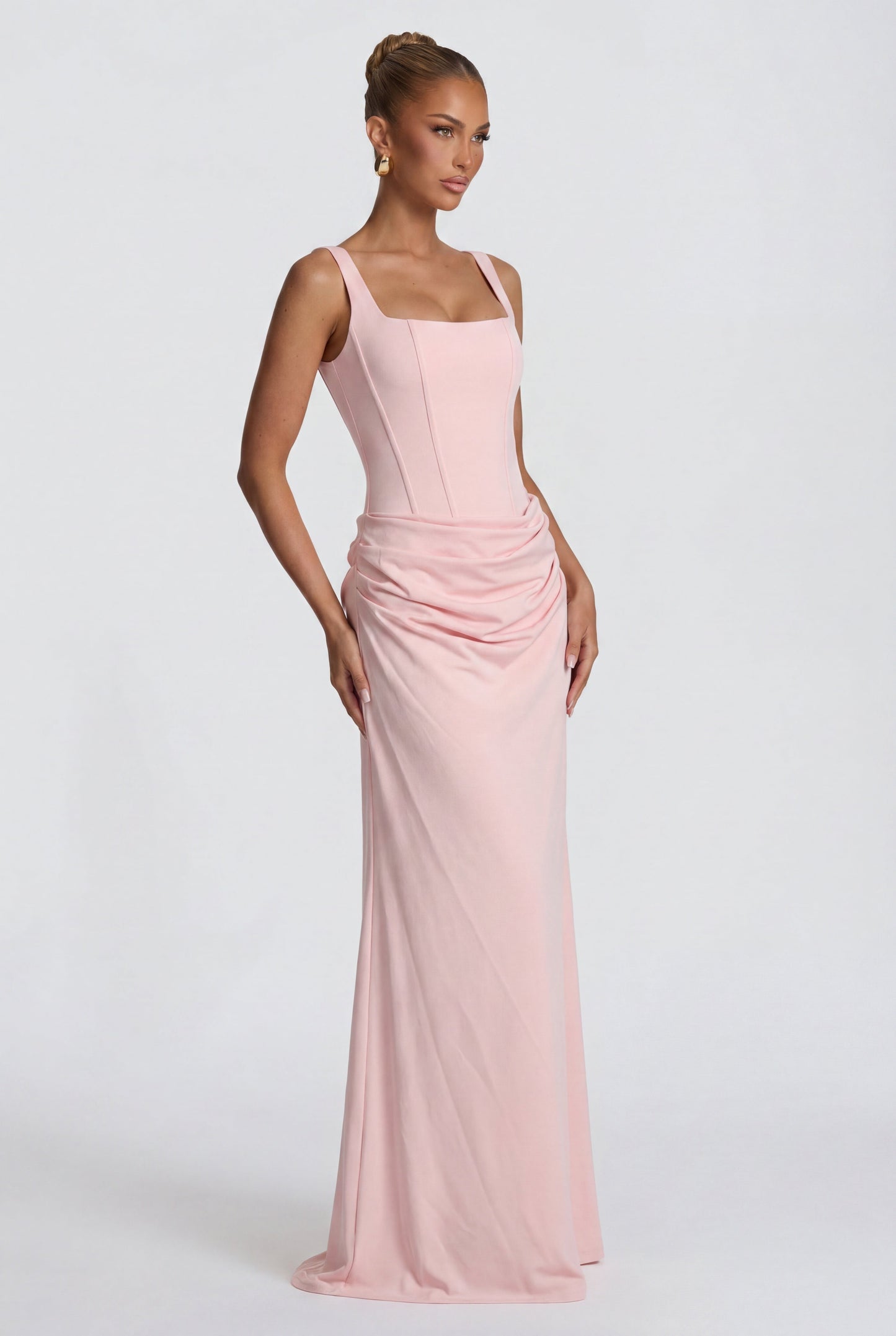 Women square neck maxi dress, side view