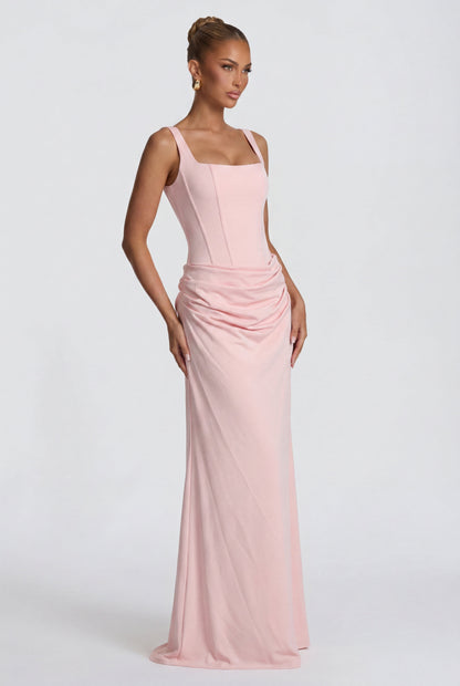Women square neck maxi dress, side view
