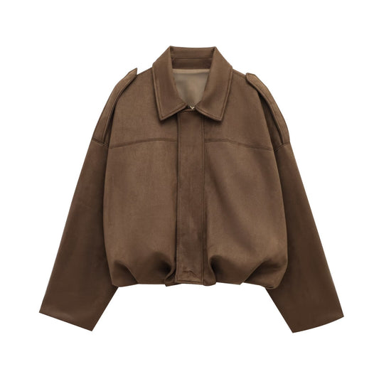 Women brown collared jacket, front view