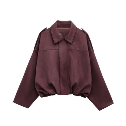 Women brown collared jacket, detail